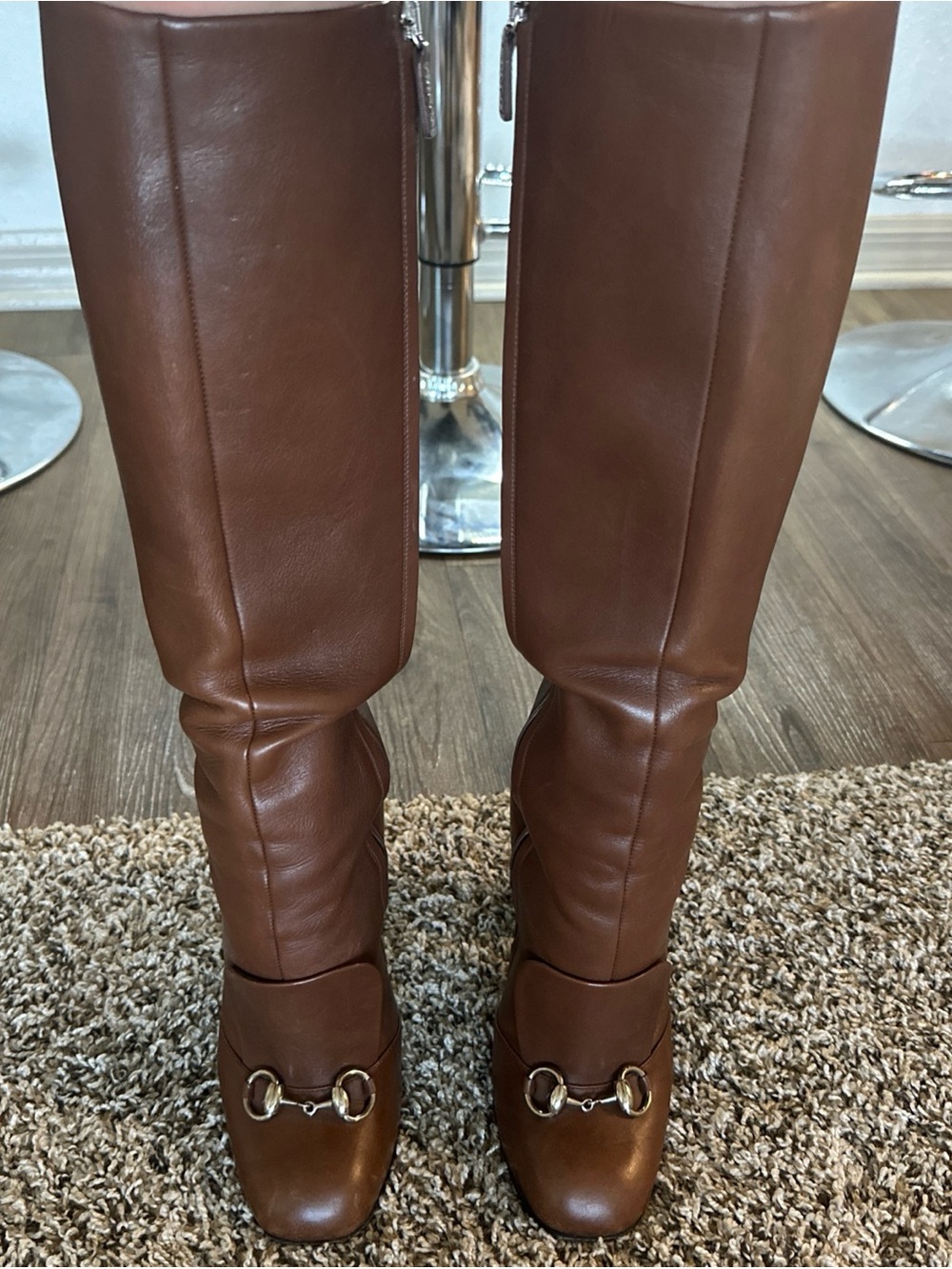 Gucci Brown Leather Over-the-Knee Boots with Signature Horsebit